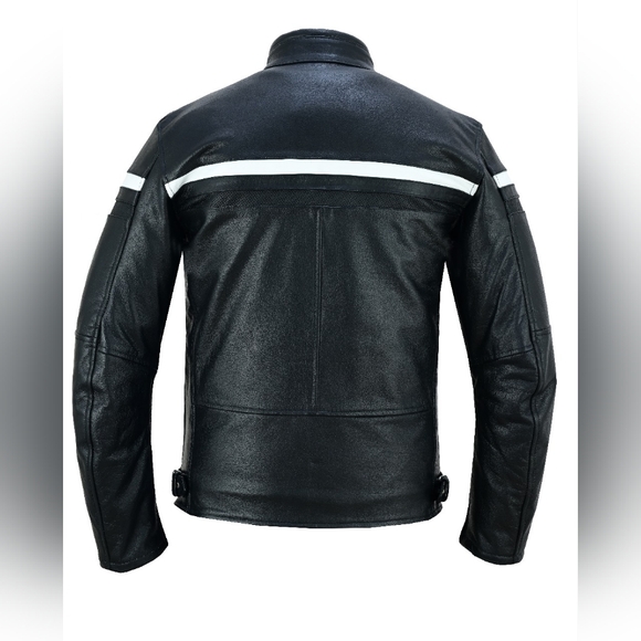 Men's Black Premium Leather Motorcycle Jacket - Picture 3 of 5
